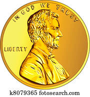 Vector American money gold coin one cent, penny
