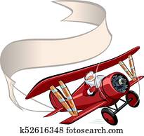 ציור היתולי, ראטרו, חג המולד, מטוס, עם, דגל