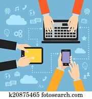 Business hands with gadgets