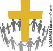 família, círculo, cristão, comunidade, crucifixos