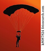 sonnenuntergang, back, himmelstaucher, mit, fallschirm