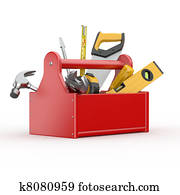 Toolbox with tools. Skrewdriver, hammer, handsaw and wrench Toolbox with tools. Skrewdriver, hammer, handsaw and wrench