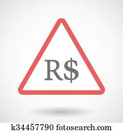 Warning signal icon with a brazillian real currency sign
