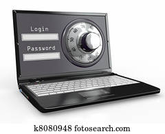 מחשב נייד, עם, פלדה, בטחון, lock., סיסמה