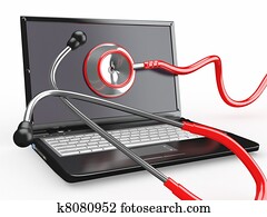 שרת, ל, מחשב נייד, repair., מחשב נייד, עם, סטטוסקופ