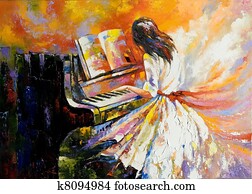 a, menina, tocando, ligado, a, piano