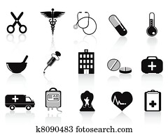 black medical icons set
