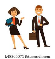 Businesswoman with folder and businessman with briefcase isolated on white Businesswoman with folder and businessman with briefcase isolated on white