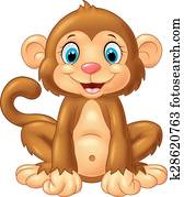 caricatura, macaco, sentando