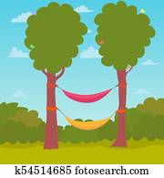 Cartoon Nature Background Hammocks On A Tree Vector Clipart K63916475 Fotosearch