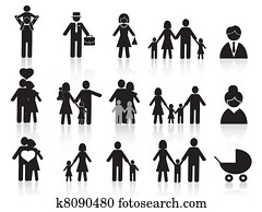 negro, familia feliz, iconos, conjunto