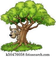 ציור היתולי, פאיריטאל, גדול, רע, זאב, ו, עץ