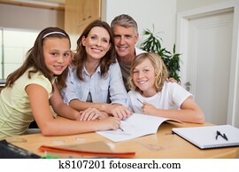 Family doing homework