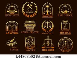 Legal center or lawyer vector juridical gold icons Legal center or lawyer vector juridical gold icons