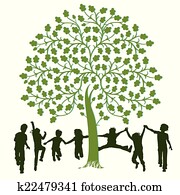 niños jugar, alrededor, un, árbol