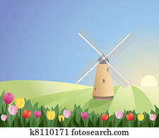 風車 そして チューリップ クリップアート 切り張り イラスト 絵画 集 K Fotosearch