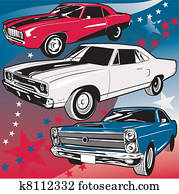 americano, músculo, carros