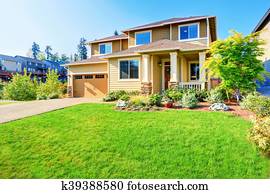 bonito, meio-fio, recurso, de, luxo, bege, house.