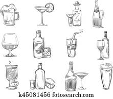 Doodle sketch cocktails and alcohol drinks in glass. hand drawn vector stock Doodle sketch cocktails and alcohol drinks in glass. hand drawn vector stock