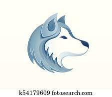 husky, cão, cabeça, logotipo, vetorial, ilustração, -, inverno, ao ar livre, siberiano cascudo, sledding, safari, logotipo
