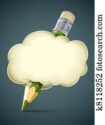 kreativ, künstlerisch, begriff, bleistift, in, wolke kreativ, künstlerisch, begriff, bleistift, in, wolke