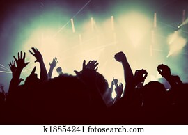 leute, auf, musikkonzert, disko, partei., altmodisch