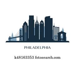 Philadelphia skyline, monochrome silhouette Philadelphia skyline, monochrome silhouette