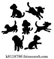 set of cute puppies - silhouette illustration set of cute puppies - silhouette illustration
