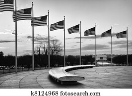 American Flags with the Lincoln Memorial in the Background