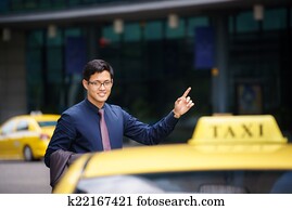 asiatische, geschäftsmann, berufung, taxifahrzeuge, auto, lassen arbeit