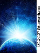 blue earth in space with rising sun blue earth in space with rising sun