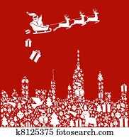 Christmas icon set in city shape with Santa Christmas icon set in city shape with Santa