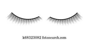 Creative illustration of false eyelashes, female lashes, mascara lash brush isolated on background. Art design thick cilia beautiful make-up. Abstract concept graphic element