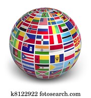 globo, con, mundo, banderas