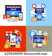 Internet shopping, e-commerce, online shopping set. Internet shopping, e-commerce, online shopping set.