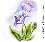 Purple tulips, watercolor painting. Purple tulips, watercolor painting.
