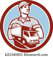 Removal Man Moving Delivery Van Circle Retro Removal Man Moving Delivery Van Circle Retro