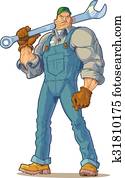Tough Mechanic with Wrench Vector Tough Mechanic with Wrench Vector