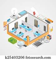 büro, zimmer, heiligenbilder, satz