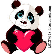 cute, panda, com, coração
