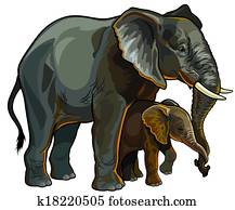 elefant, mutter, mit, baby