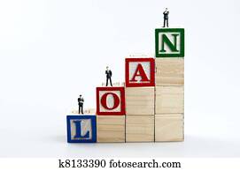 Loan word and business man toy Loan word and business man toy