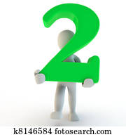 3D Human charcter holding green number two