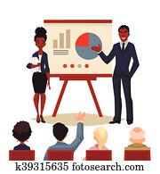 African American businessman and businesswoman holding presentation