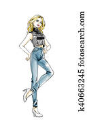fashion sketch drawing girl, watercolor fashion sketch drawing girl, watercolor