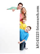 Happy family with banner. Happy family with banner.