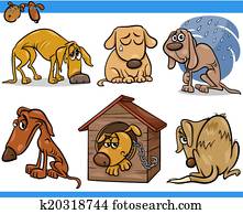 sad stray dogs cartoon illustration set sad stray dogs cartoon illustration set