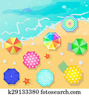 Summer beach in flat design style. Shell and towel, starfish ,summertime, relaxation summer tourism, illustration Summer beach in flat design style. Shell and towel, starfish ,summertime, relaxation summer tourism, illustration