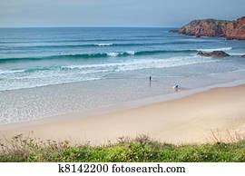 surfando, praia, em, portugal.