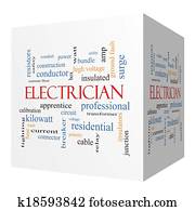 חשמלאי, 3d, קוביה, מילה, ענן, מושג